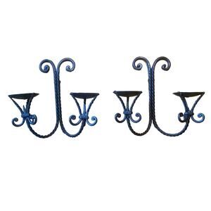 Set of 2 Wrought Iron Wall Sconces / Pillar Candleholders